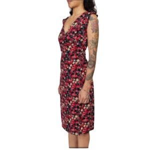 Necessary Objects Wrap Dress Floral Print‎ Red Pink Yellow Cap Sleeve Midi